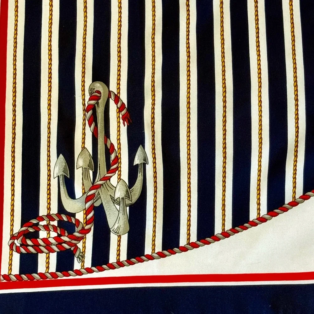 Nautical Sea Queen Scarf Sailing Ship Anchor Rope Navy Blue Women‎ Accessories
